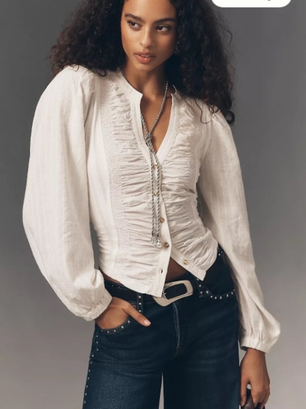 NWT Anthropologie Pilcro Long-Sleeve Reworked Buttondown Buttercream Top - Picture 2 of 10